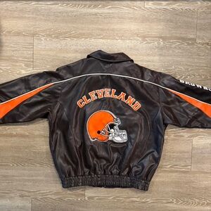 NFL Cleveland Brown Leather Bomber Jacket in Brown and Orange